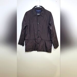 Polo Ralph Lauren Sport Trench Jacket Size L Black Button Zip Pockets.